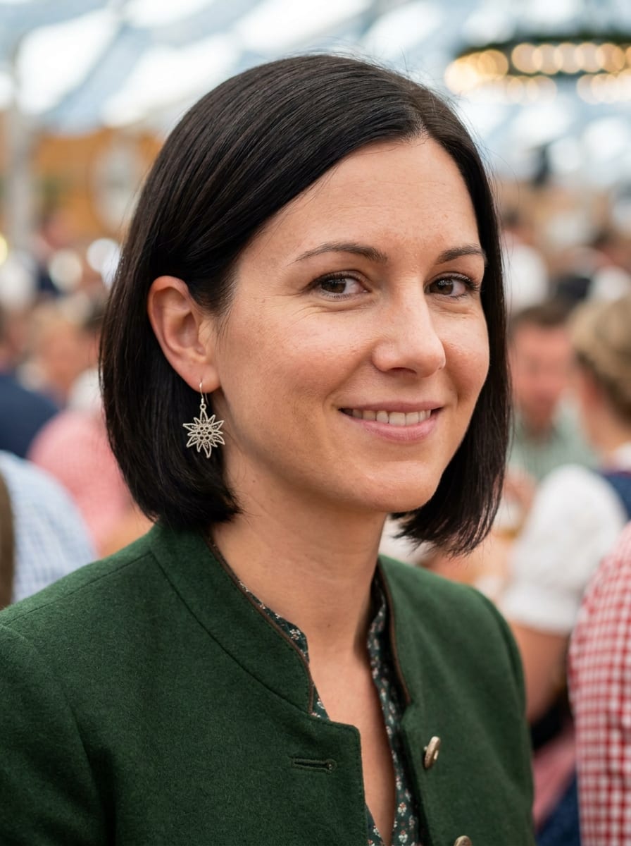 Sleek Bob mit auffälligen Ohrringen - Oktoberfest Frisur für kurze Haare